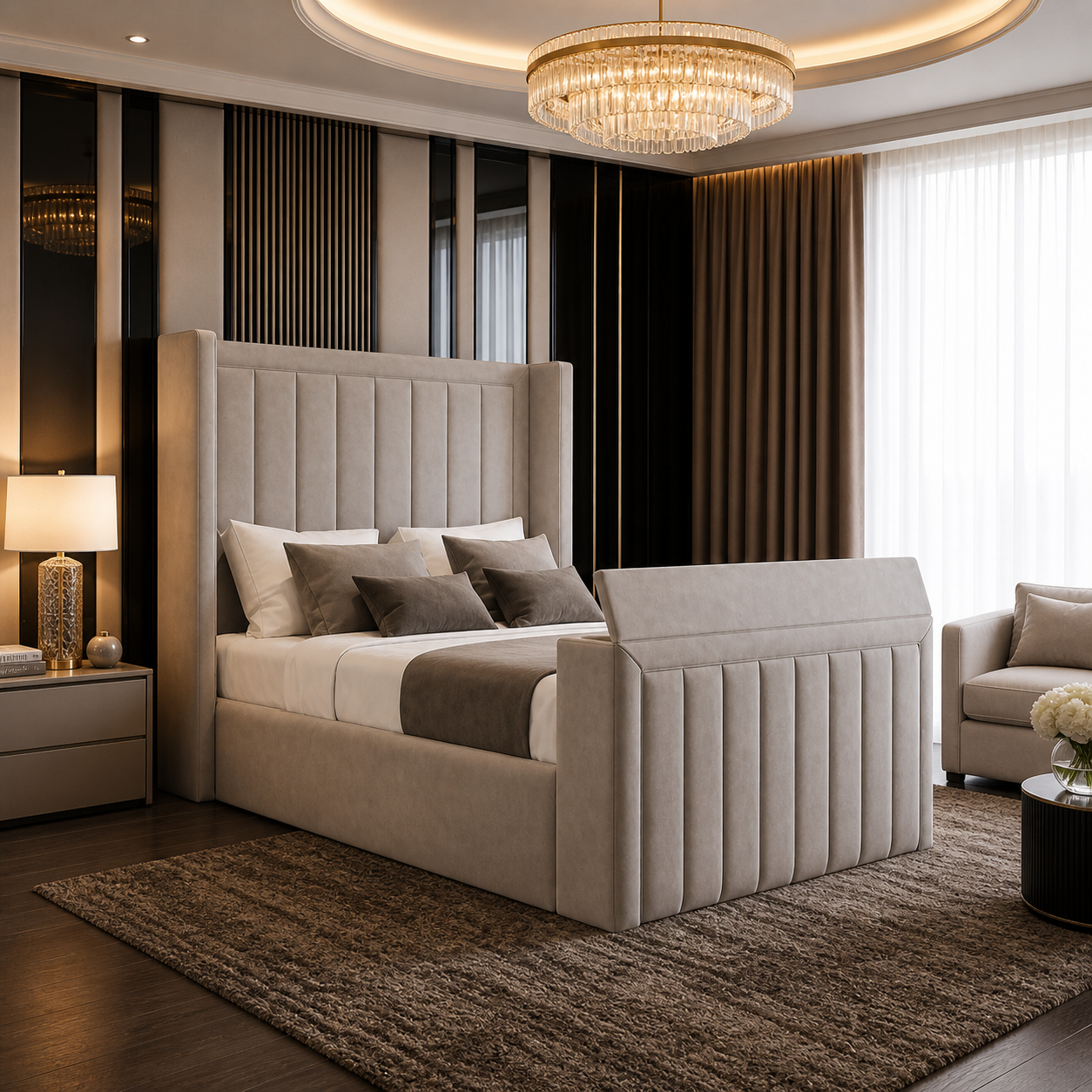 Sheldon Ultimate Storage Wingback TV Bed | Smart Lift #BT8